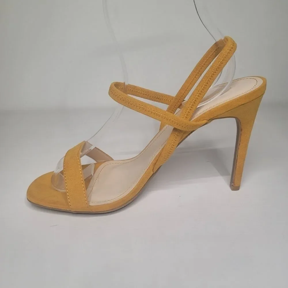AnneMichelle mustard crisscross band open-toe pump